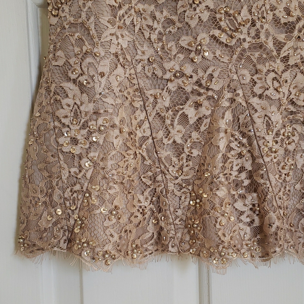 Vintage Silk Beaded Lace Trumpet Skirt Champagne Midi M L - Picture 7 of 11